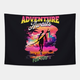 Adventure Awaits For You Surfing, Hello Summer Vintage Funny Surfer Riding Surf  Surfing Lover Gifts Tapestry