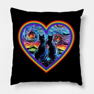 van Gogh's Cats in a rainbow heart Pillow