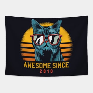 Retro Cool Cat Awesome Since 2010 // Awesome Cattitude Cat Lover Tapestry