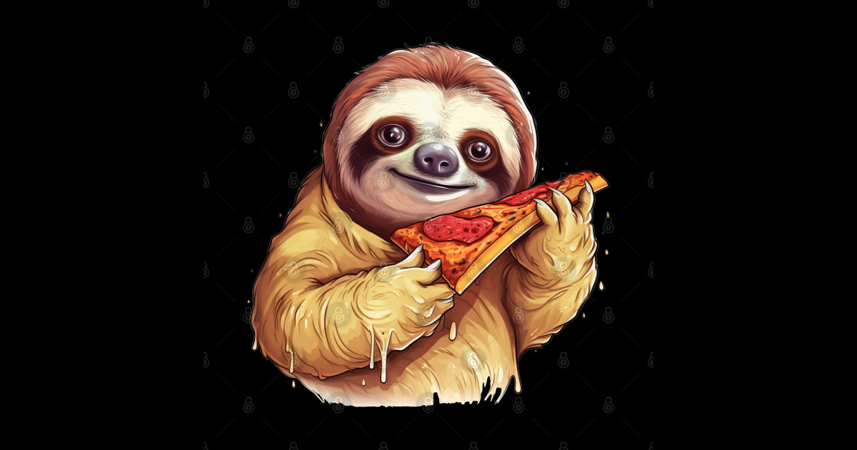 Sloth holding a pizza slice - Sloth Pizza - T-Shirt | TeePublic