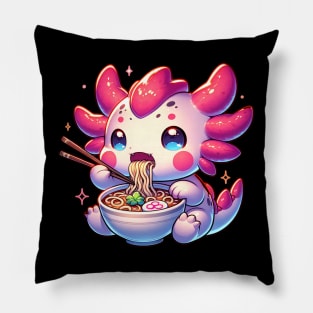 Axolotl Eating Ramen Noodles Pillow
