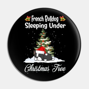 French Bulldog Sleeping Under Christmas Tree Funny Xmas Pin