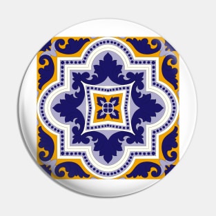 Moroccan Tile Pattern - Yellow and Blue - Floral - Detailed Block Print Design, Simple Pattern Pin