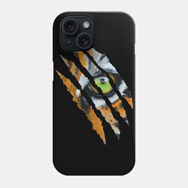 Fearless Tiger Cat Eye Claw Silhouette Phone Case by threefngrs