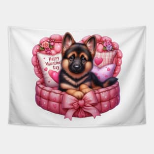 Valentine German Shepherd Dog in Bed Tapestry