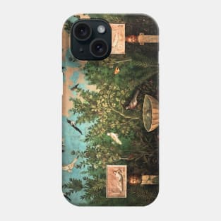 POMPEII ROMAN FRESCO ,FLYING BIRDS, DOVES, FOUNTAIN IN GARDEN, BLUE GREEN FLORAL Phone Case