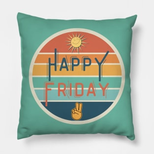 Happy Friday Retro Sunset Pillow