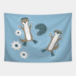 Otterly Calm Otters Swimming Tapestry