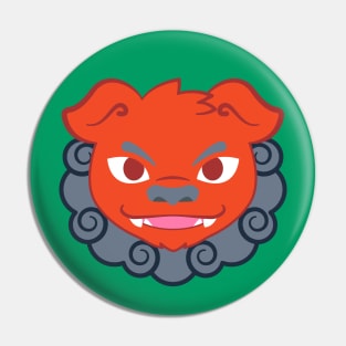 Red Komainu Lion Dog Pin