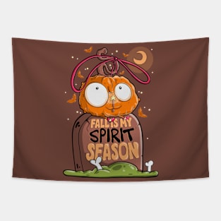 Fall is My Spirit Season Cute Cartoon Pumpkin Tapestry