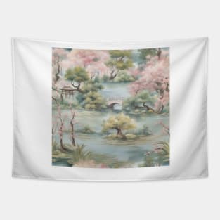 Traditional chinoiserie landscape in soft palette Tapestry