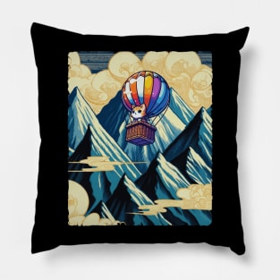 Japanese Kitten Sunset Wave Art Hot Air Balloon Cat Pillow