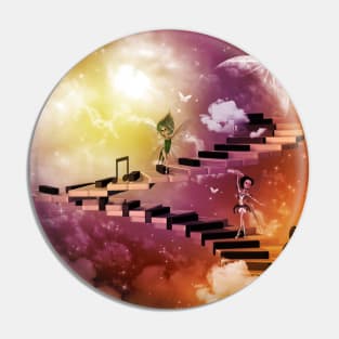 Music, dancing fairy on a piano Pin