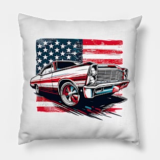 Classic Car with USA flag Pillow