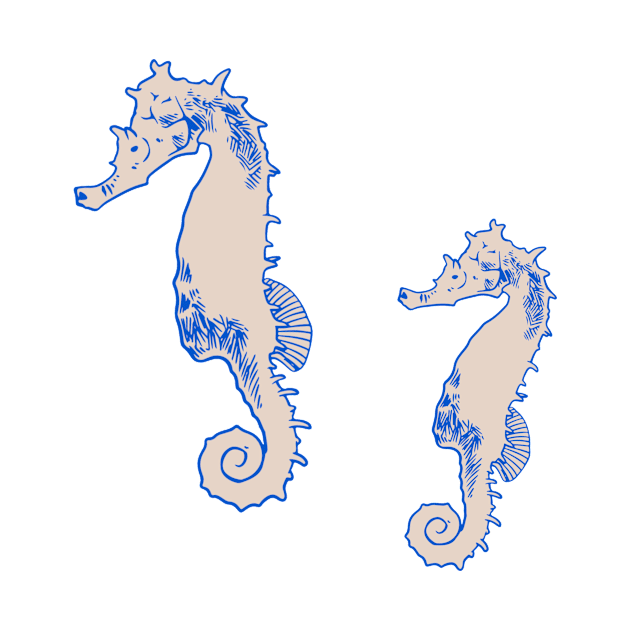 Blue and tan seahorses by anrockhi