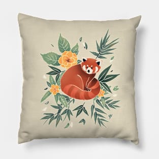 Red Panda in Orange And Green Pillow