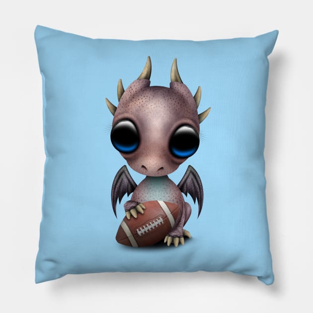 Baby Dragon Playing With Football Pillow by jeffbartels