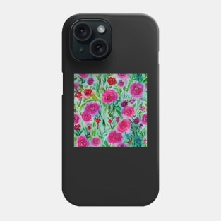 watercolor pink roses against green Phone Case