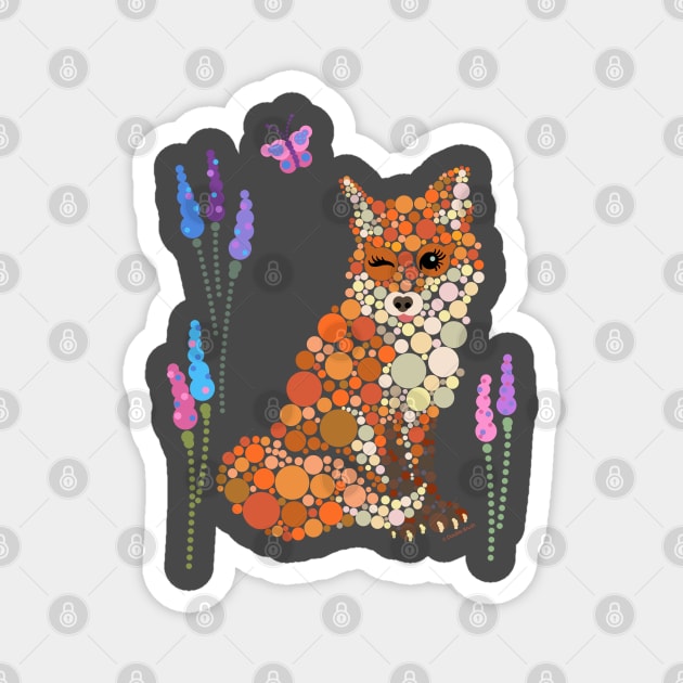 Pretty Winking Fox Graphic Design Circles Dots Bubbles Magnet by DoubleBrush