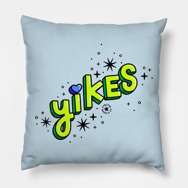 Yikes 3D Cartoon Lettering in Neon Green Pillow by Christine Parker & Co