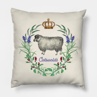 Cotswolds Sheep Lavender Wreath British Cottagecore Pillow