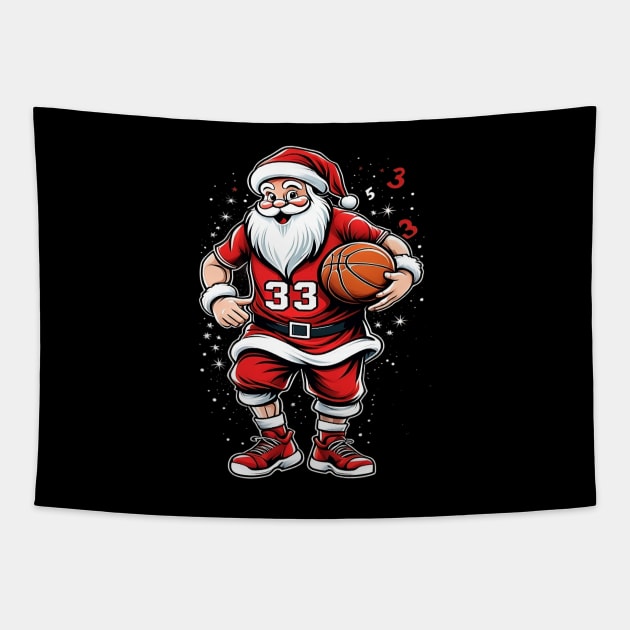 Santa Slam Dunk, Merry Christmas Gift, Basketball Gift Tapestry by Customo