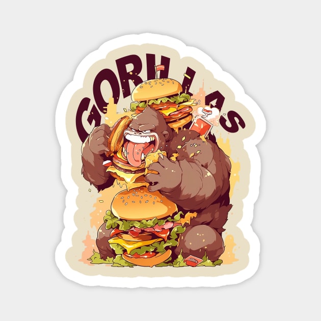 GORILLAS EAT CHEESE BURGER Magnet by Graphic Glam