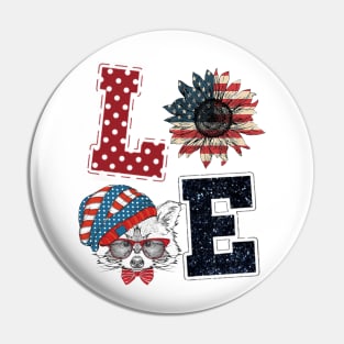 4th Of July Love Sunflower And Raccoon Happy Independence Day Pin