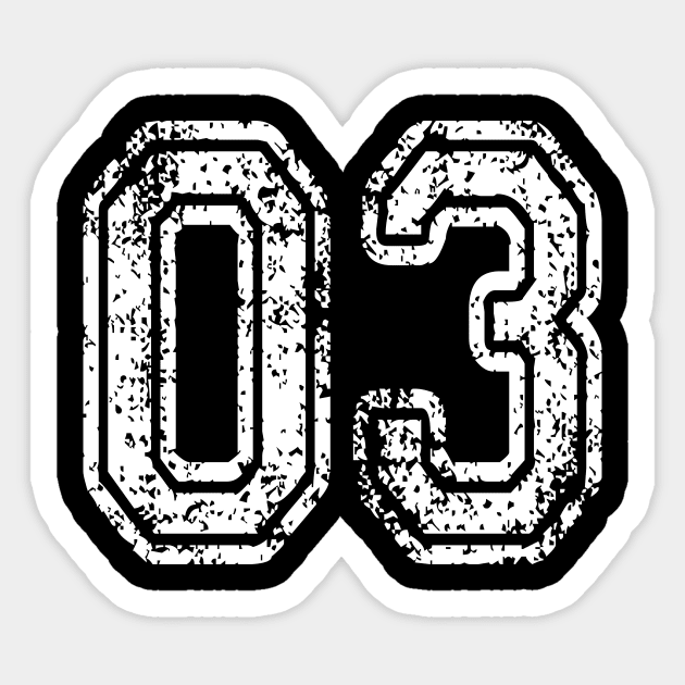 Number 03 Grungy in white - 3 - Sticker | TeePublic