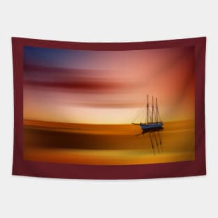 Tall Ship At Sunset Tapestry