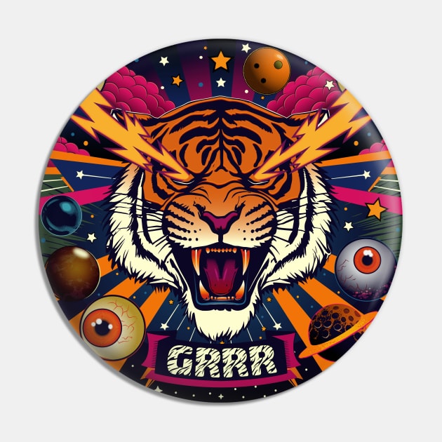 Cosmic Roar: Tiger Thunder Pin by SunGraphicsLab