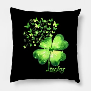 Butterfly Lucky Clover Shamrock St Patricks Day Pillow