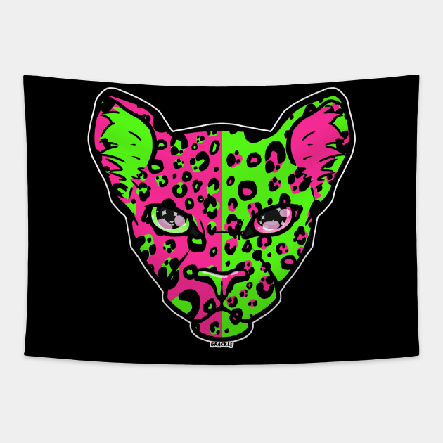 Pink and Green Split Leopard Tapestry by Jan Grackle