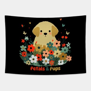 Petals and Pups | Cute little Puppy in a flower garden | Dog Lover Design Tapestry