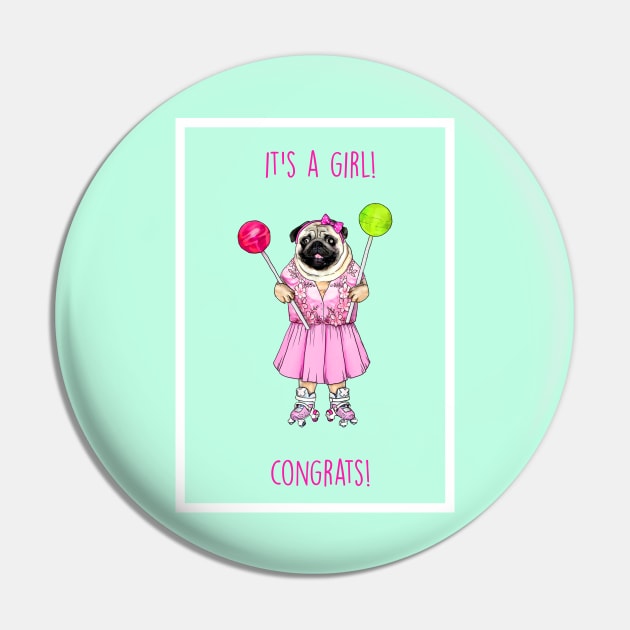 It's a girl (Pug) Pin by Poppy and Mabel