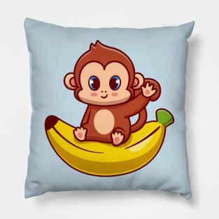 Cute Monkey Sitting On Banana Cartoon Pillow