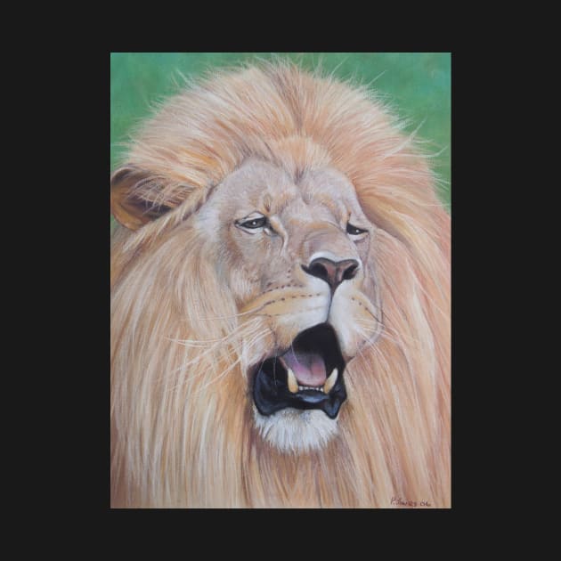 wildlife realist art  big cat roaring lion by pollywolly