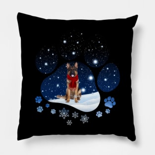 Snow Paw Long Haired German Shepherd Christmas Pillow