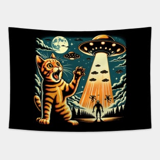 Funny Cat Alien Invasion Tapestry