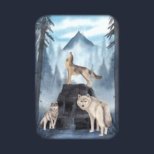 Three wolf hunting in misty forest night Howling T-Shirt