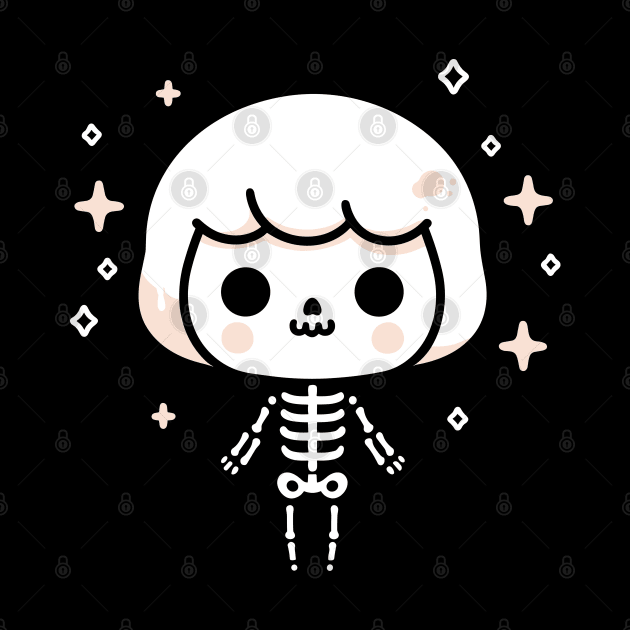 Cute Skeleton Girl with Short Hair | Kawaii Skeleton Design | Cute Halloween by Nora Liak