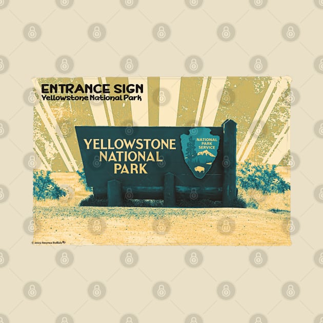 Yellowstone National Park Entrance Sign in yellow-green by Smyrna Buffalo