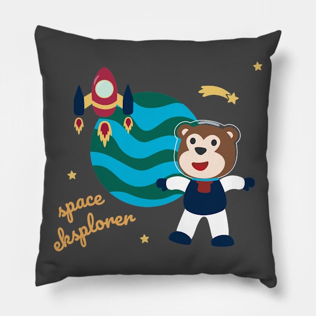 Space monkey or astronaut in a space suit with cartoon style Pillow by KIDS APPAREL