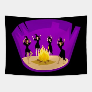 Halloween Witches dancing around fire Tapestry