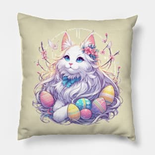 Beautiful Fluffy Easter Anime Retro Cat Pillow