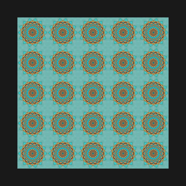 Turquoise and Gold gemmed Kaleidoscope pattern 23 by Swabcraft