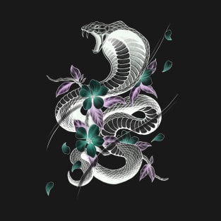 Fierce Cobra Tattoo Style with Cherry Blossoms T-Shirt