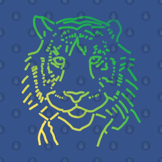 Green Tiger Face Line Art by ellenhenryart