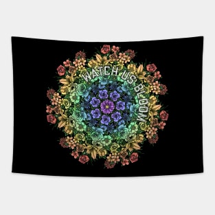 Watch Us Bloom Flower Mandala Rainbow Tapestry