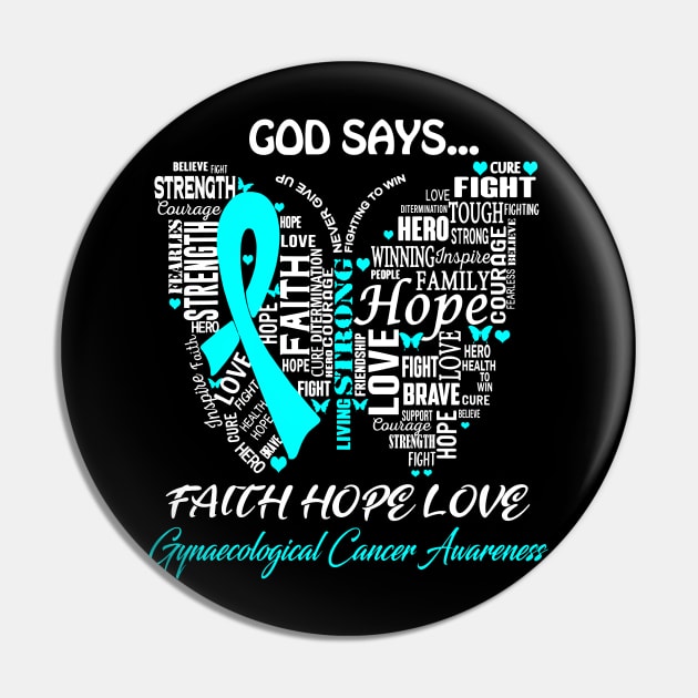 Butterfly Faith Hope Love Gynecologic Cancer Awareness Pin by artbyhintze